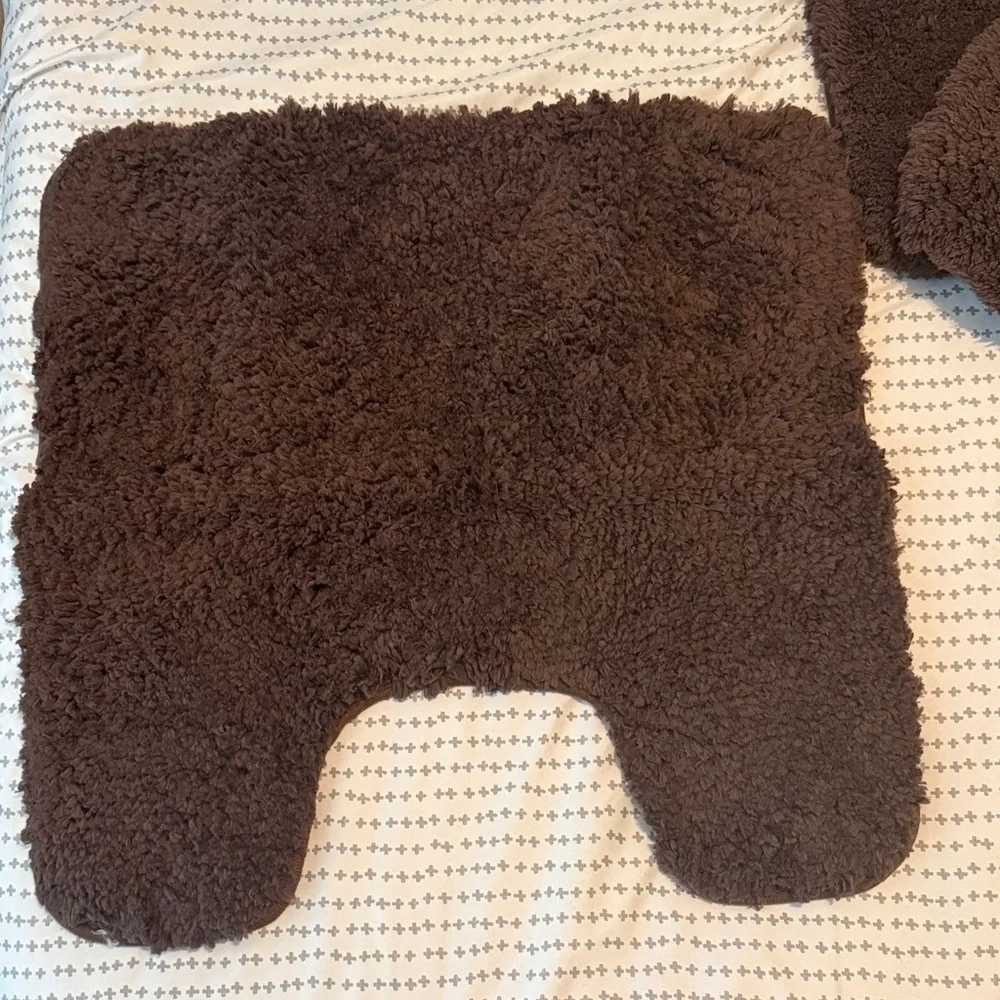 Machine Washable Brown Bathroom 3 piece Rug Set
